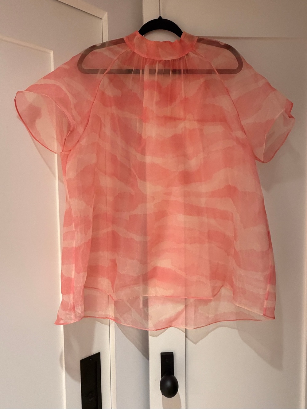 Daniel Rainn Sheer Coral-Pink Watercolor Short Sleeve Blouse